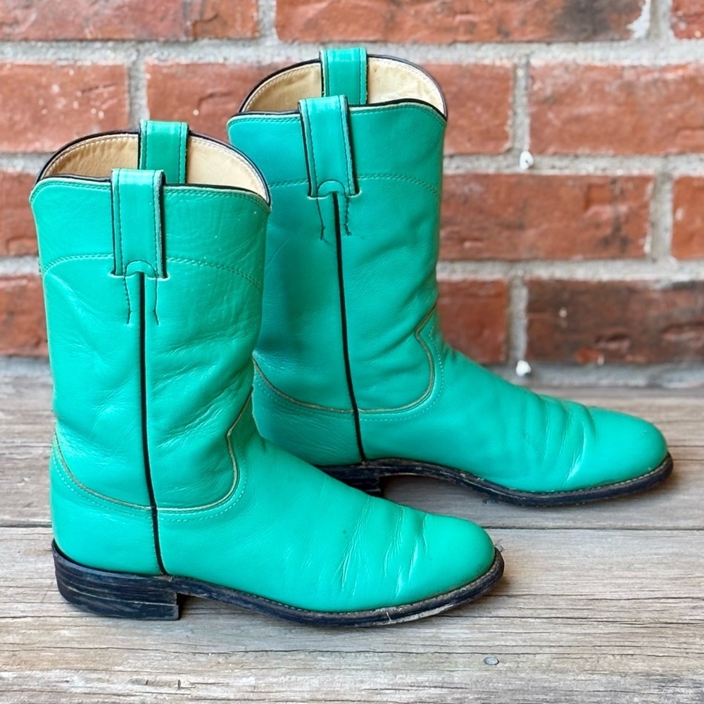 Justin L3730 Women’s Turquoise Leather Western Roper Cowboy Boots 5.5B - Picture 6 of 8